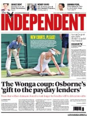 The Independent (UK) Newspaper Front Page for 27 June 2013