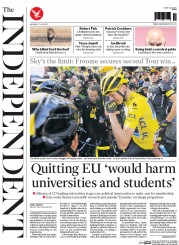 The Independent (UK) Newspaper Front Page for 27 July 2015