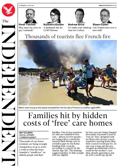 The Independent Newspaper Front Page (UK) for 27 July 2017