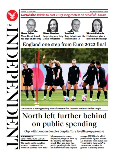 The Independent Newspaper Front Page (UK) for 27 July 2022