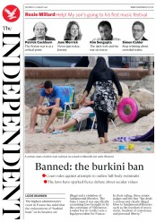 The Independent (UK) Newspaper Front Page for 27 August 2016