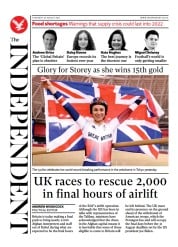 The Independent (UK) Newspaper Front Page for 27 August 2021