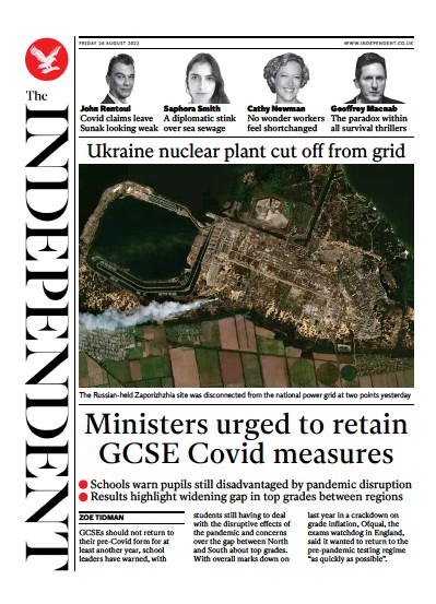 The Independent Newspaper Front Page (UK) for 27 August 2022