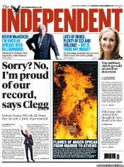 The Independent (UK) Newspaper Front Page for 27 September 2012