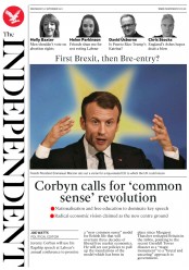 The Independent (UK) Newspaper Front Page for 27 September 2017