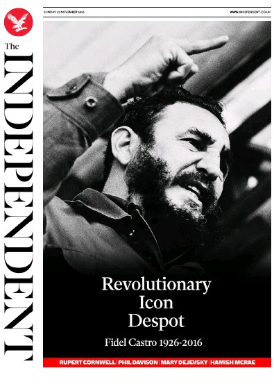 The Independent Newspaper Front Page (UK) for 28 November 2016