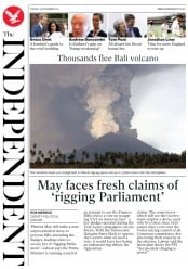 The Independent (UK) Newspaper Front Page for 28 November 2017