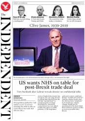 The Independent (UK) Newspaper Front Page for 28 November 2019