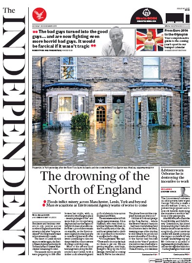 The Independent Newspaper Front Page (UK) for 28 December 2015