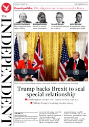 The Independent (UK) Newspaper Front Page for 28 January 2017