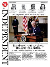 The Independent (UK) Newspaper Front Page for 28 January 2021