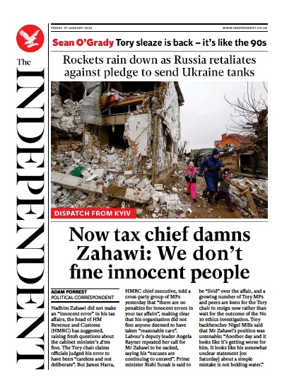 The Independent Newspaper Front Page (UK) for 28 January 2023