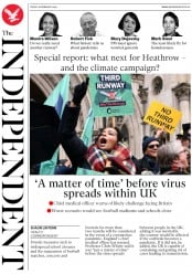 The Independent (UK) Newspaper Front Page for 28 February 2020
