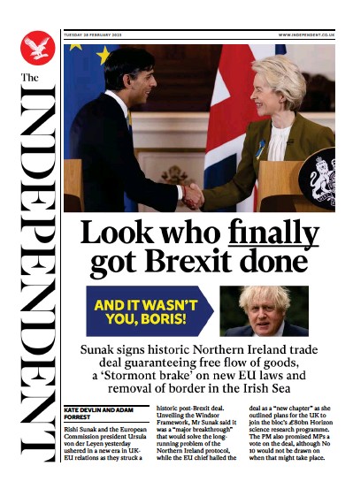 The Independent Newspaper Front Page (UK) for 28 February 2023