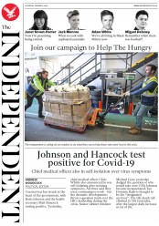 The Independent (UK) Newspaper Front Page for 28 March 2020