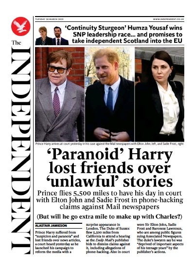 The Independent Newspaper Front Page (UK) for 28 March 2023