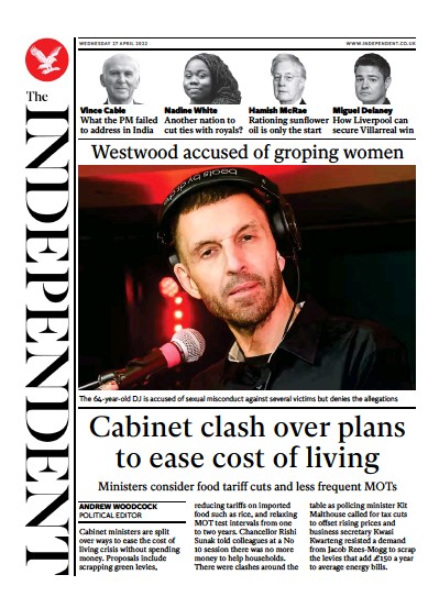 The Independent Newspaper Front Page (UK) for 28 April 2022