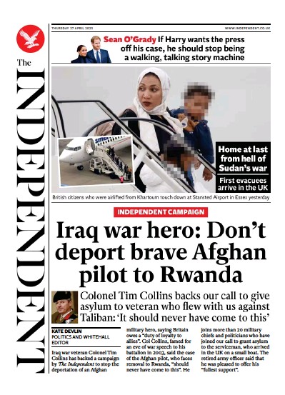 The Independent Newspaper Front Page (UK) for 28 April 2023