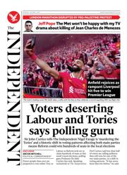 The Independent front page for 28 April 2025