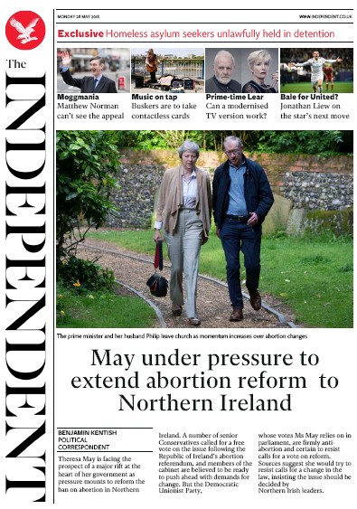 The Independent Newspaper Front Page (UK) for 28 May 2018