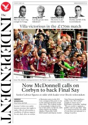 The Independent (UK) Newspaper Front Page for 28 May 2019
