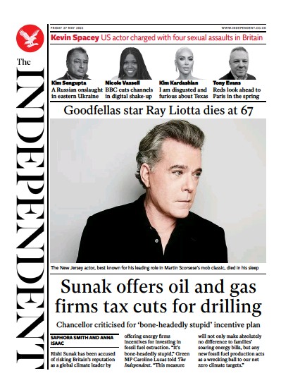 The Independent Newspaper Front Page (UK) for 28 May 2022