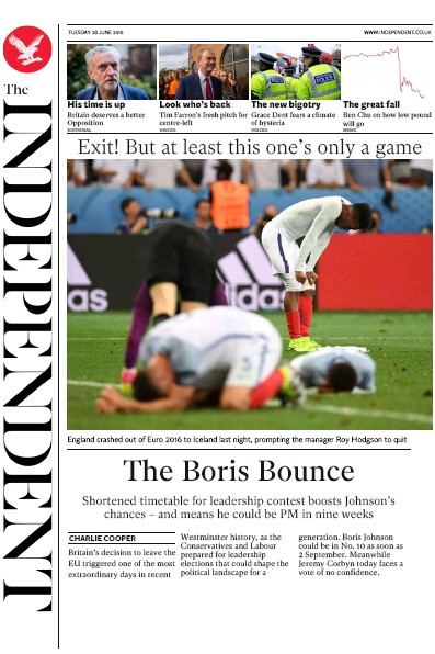 The Independent Newspaper Front Page (UK) for 28 June 2016