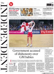 The Independent (UK) Newspaper Front Page for 28 July 2014