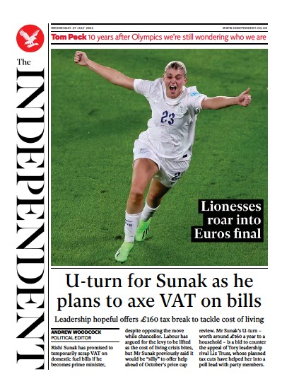 The Independent Newspaper Front Page (UK) for 28 July 2022