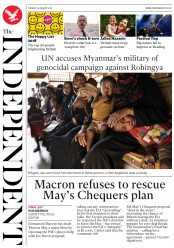The Independent (UK) Newspaper Front Page for 28 August 2018
