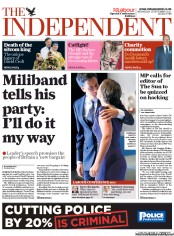 The Independent (UK) Newspaper Front Page for 28 September 2011