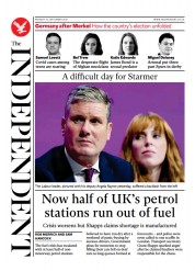 The Independent (UK) Newspaper Front Page for 28 September 2021