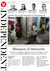 The Independent (UK) Newspaper Front Page for 29 October 2016