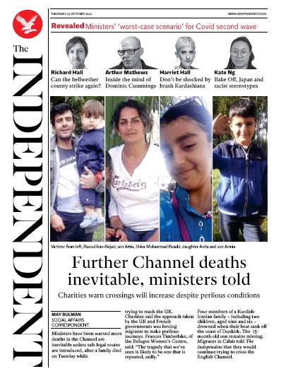 The Independent Newspaper Front Page (UK) for 29 October 2020