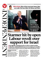 The Independent (UK) Newspaper Front Page for 29 October 2023
