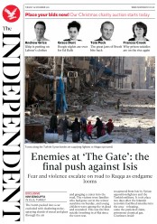 The Independent (UK) Newspaper Front Page for 29 November 2016