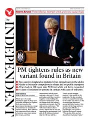 The Independent (UK) Newspaper Front Page for 29 November 2021