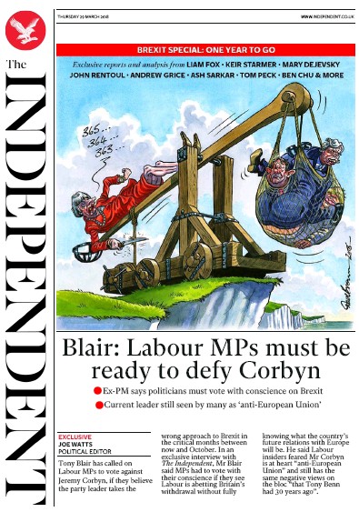 The Independent Newspaper Front Page (UK) for 29 March 2018