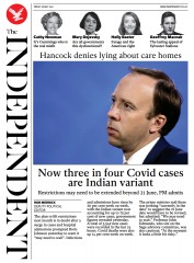The Independent (UK) Newspaper Front Page for 29 May 2021