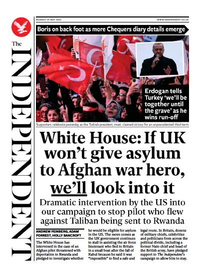 The Independent Newspaper Front Page (UK) for 29 May 2023