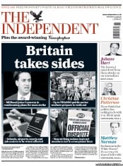 The Independent (UK) Newspaper Front Page for 29 June 2011