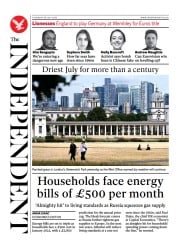 The Independent front page for 29 July 2022