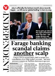 The Independent (UK) Newspaper Front Page for 29 July 2023