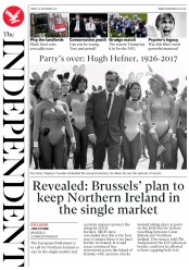 The Independent (UK) Newspaper Front Page for 29 September 2017