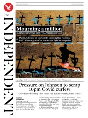 The Independent (UK) Newspaper Front Page for 29 September 2020