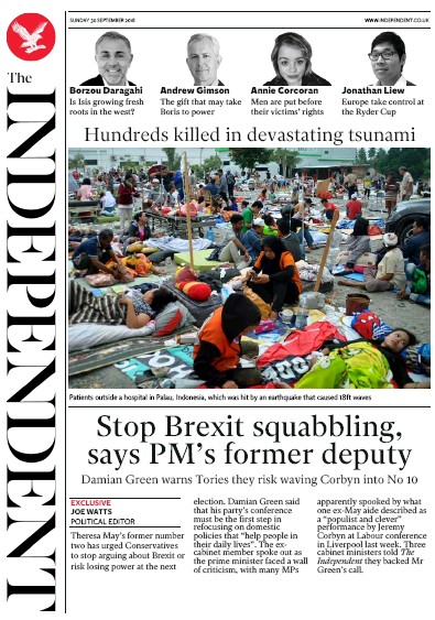 The Independent Newspaper Front Page (UK) for 2 October 2018