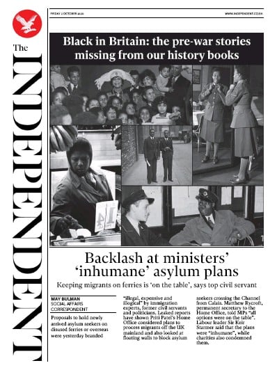 The Independent Newspaper Front Page (UK) for 2 October 2020