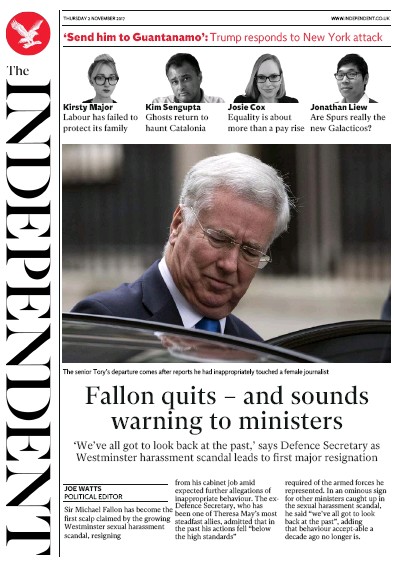 The Independent Newspaper Front Page (UK) for 2 November 2017