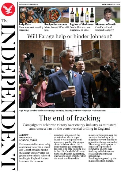 The Independent Newspaper Front Page (UK) for 2 November 2019