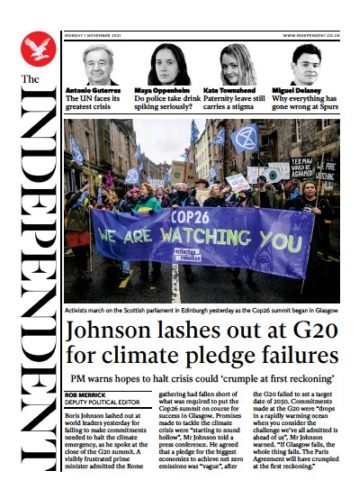 The Independent Newspaper Front Page (UK) for 2 November 2021